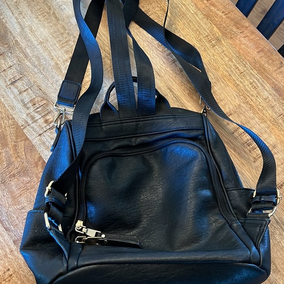 Madison West Secure Black Faux Leather Travel Backpack - Picture 5 of 10